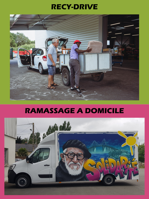 Recydrive, dépôt des dons à ERmmaüs Saint-Nazaire et Ramassage à domicile avec le camion aux couleurs d'Emmaüs